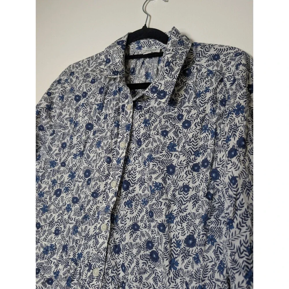 J.Crew Factory Floral Shirt Dress 8 Cotton Lined Blue White Mini PocketsCasual
